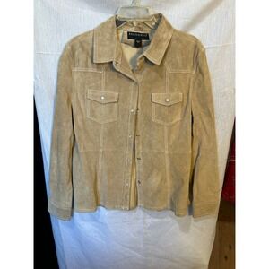 Bernardo Suede Leather Button Up  Jacket Tan Western Rugged Chic Women's XL